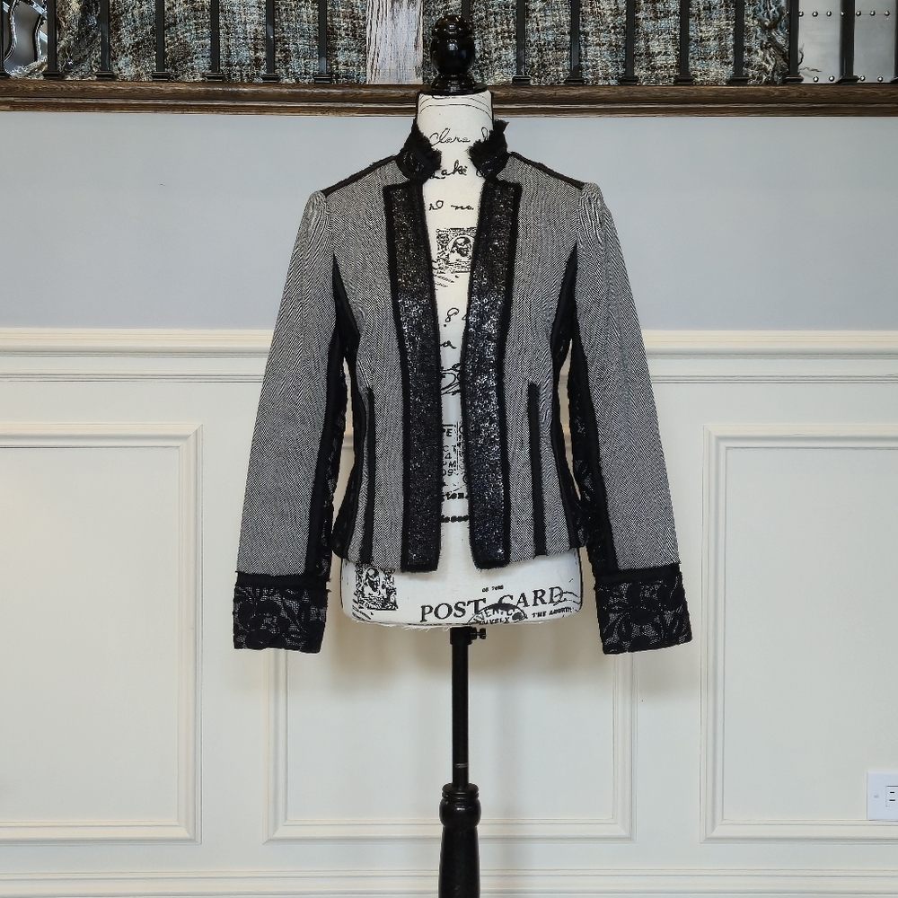 Gray Women's Jacket with Black Detailing